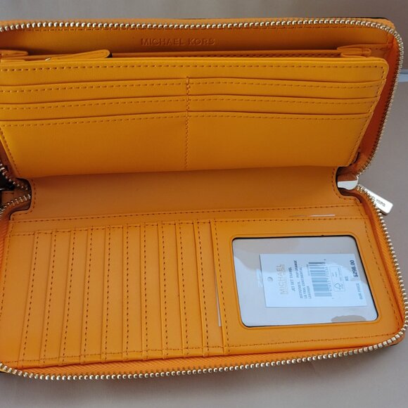 Michael Kors Jet Set Travel Large Travel Continental Wallet Pop Orange Leather - Picture 6 of 6